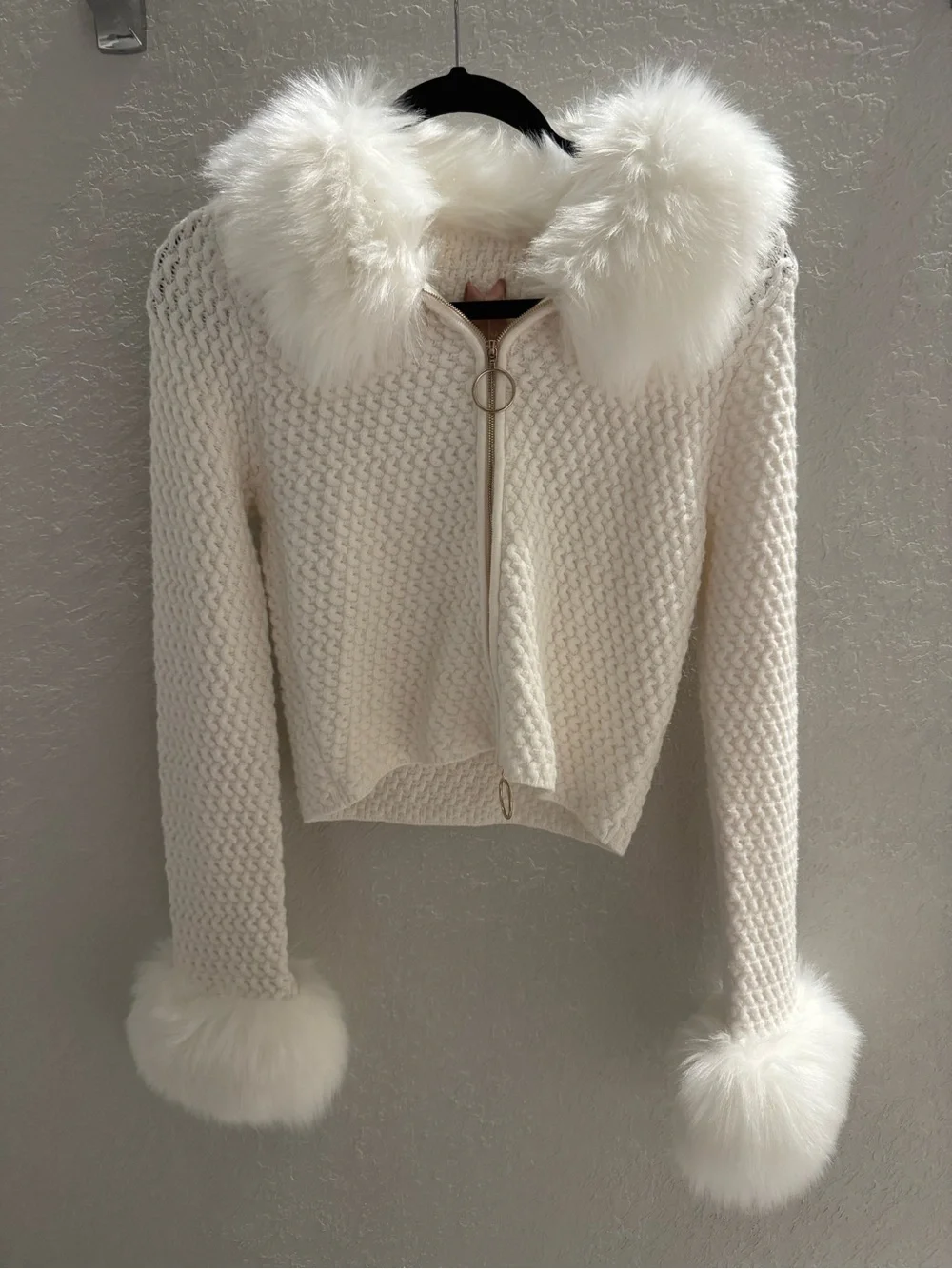 Show Me Your MuMu Pink Brand Tag on Cream Sherpa Fabric Zermatt Zip Up